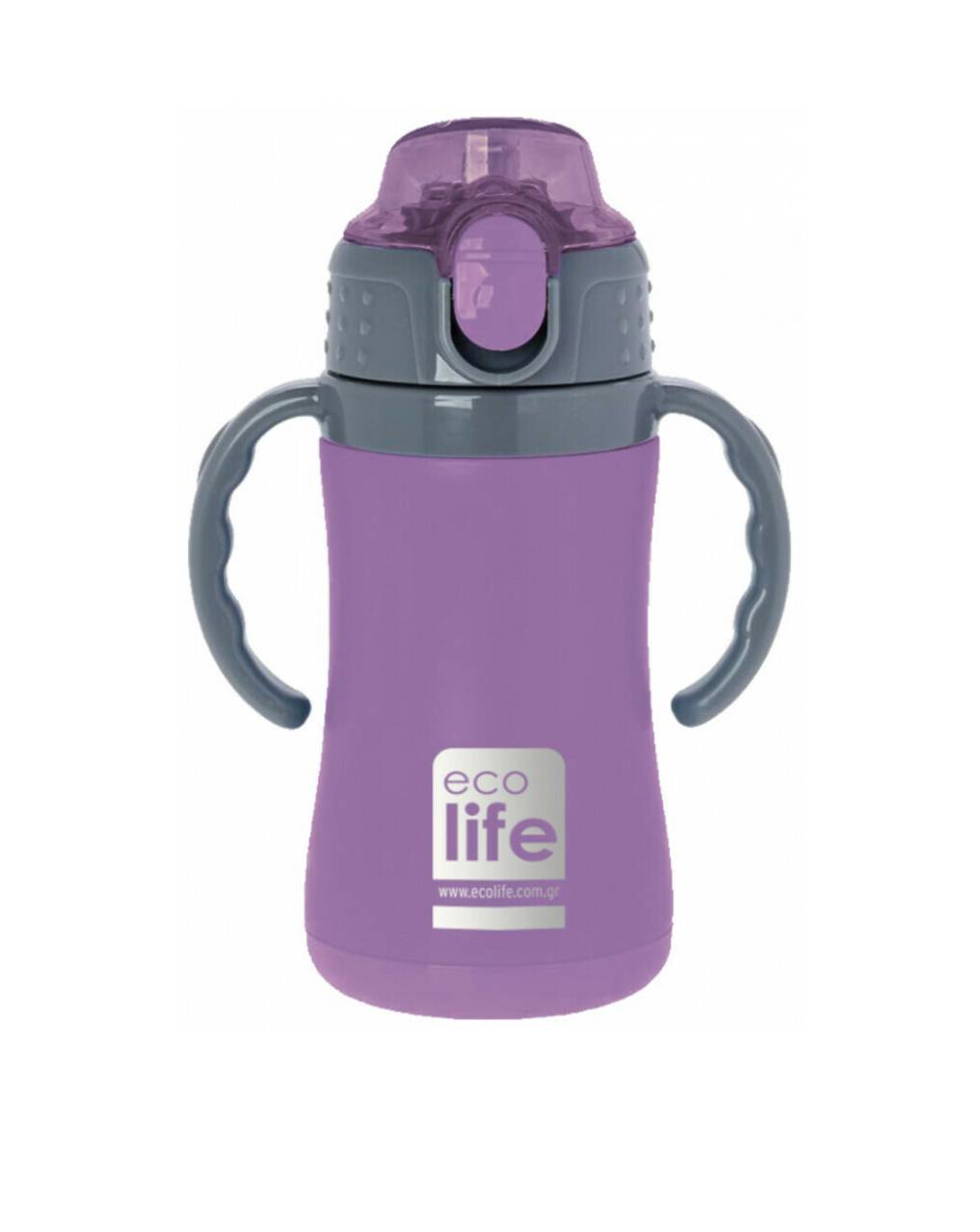 Ecolife ανοξείδωτο παγούρι με καλαμάκι kids thermos σε μωβ χρώμα 300ml