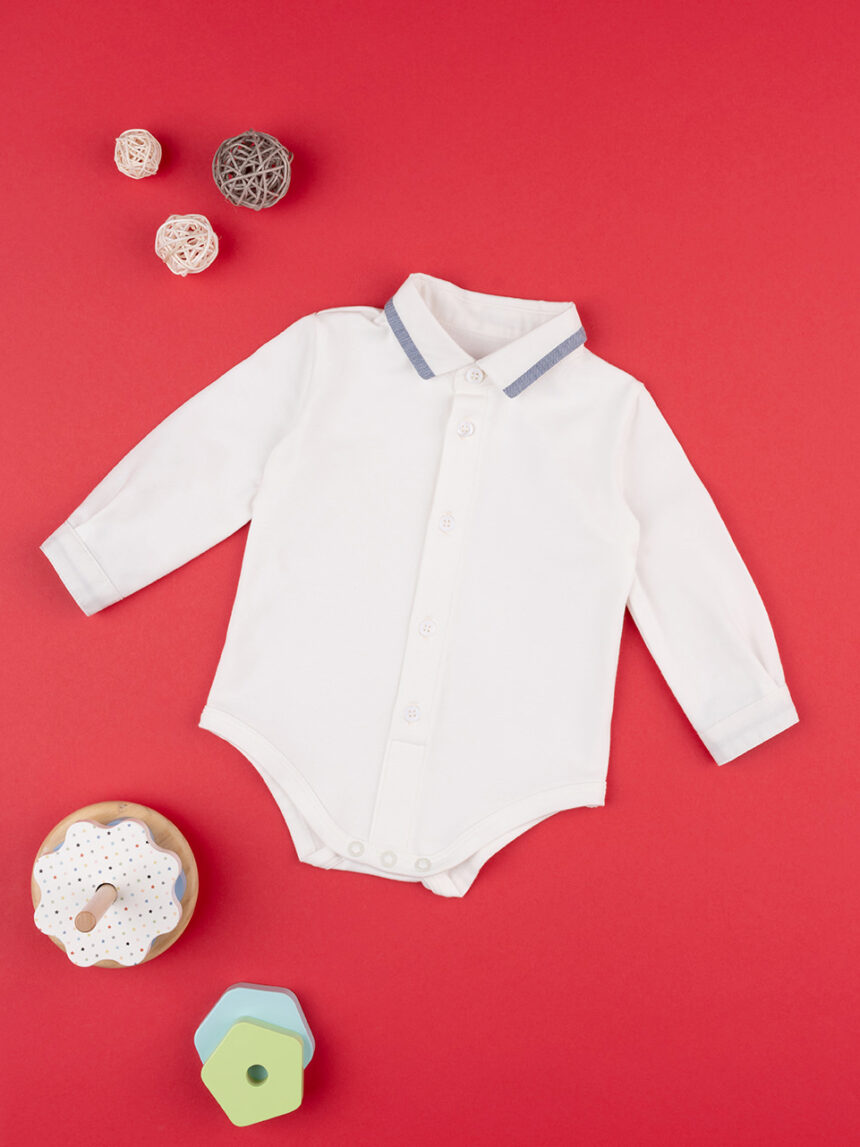 βρεφικό πουκάμισο κορμάκι λευκό για αγόρι - Prénatal