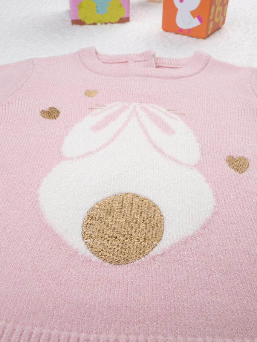 βρεφικό πουλόβερ ροζ με λαγουδάκι για κορίτσι - Prénatal