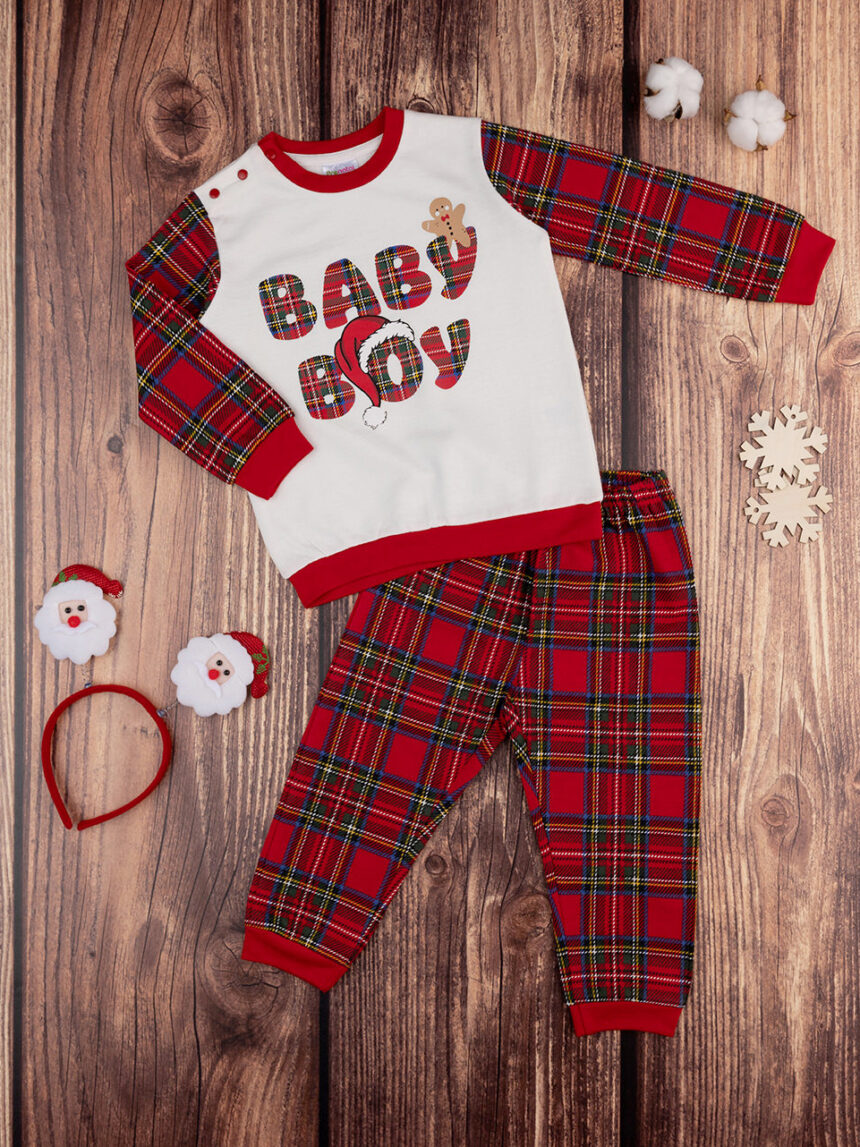 βρεφική χριστουγεννιάτικη πιτζάμα baby boy καρό για αγόρι - Prénatal