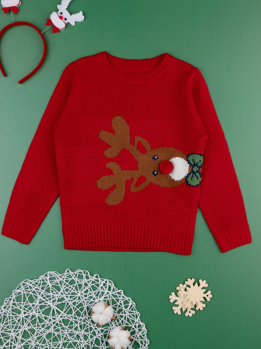 παιδικό χριστουγεννιάτικο πουλόβερ κόκκινο με τάρανδο για αγόρι - Prénatal