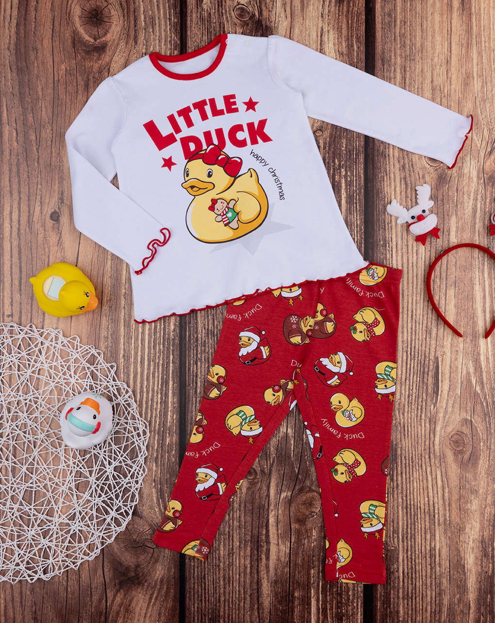 βρεφική χριστουγεννιάτικη πιτζάμα little duck για κορίτσι