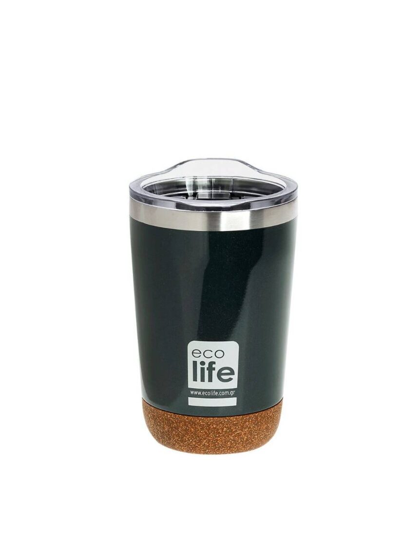 Ecolife coffee cup ποτήρι θερμός dark green 370ml (cork bottom) - Ecolife