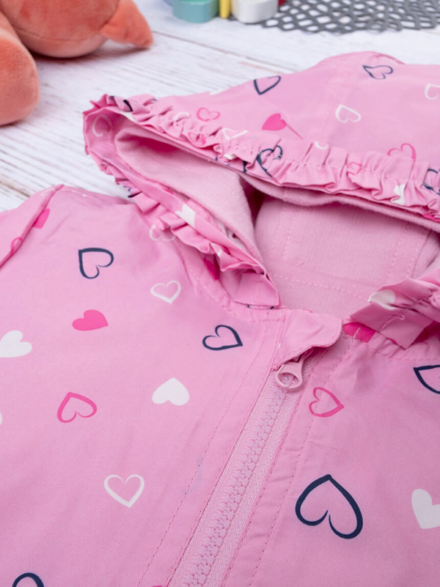 βρεφικό αντιανεμικό μπουφάν ροζ με καρδούλες και επένδυση για κορίτσι - Prénatal
