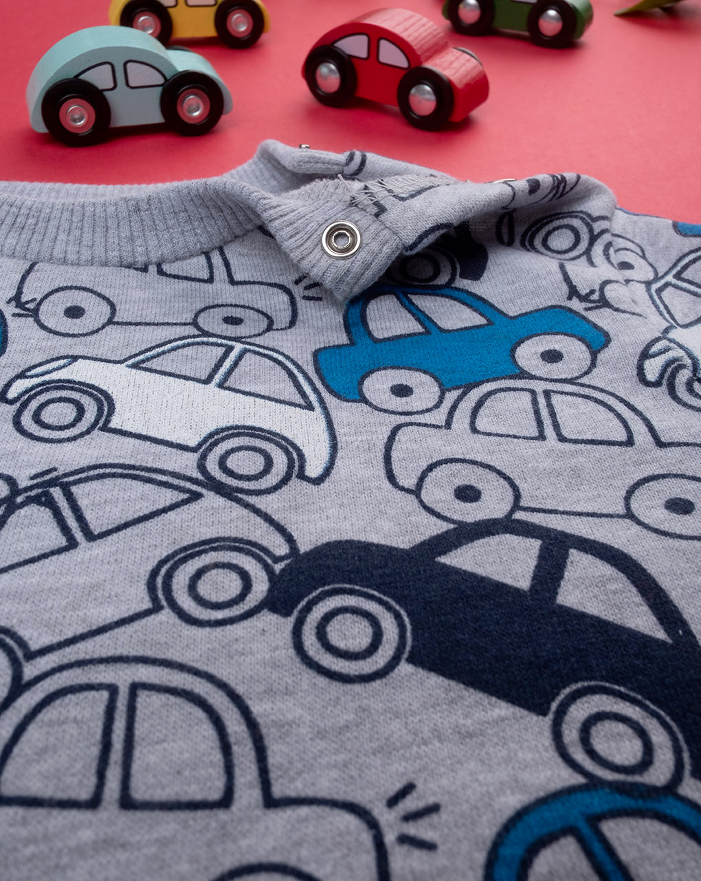 βρεφική μπλούζα φούτερ γκρι με αυτοκινητάκια για αγόρι - Prénatal