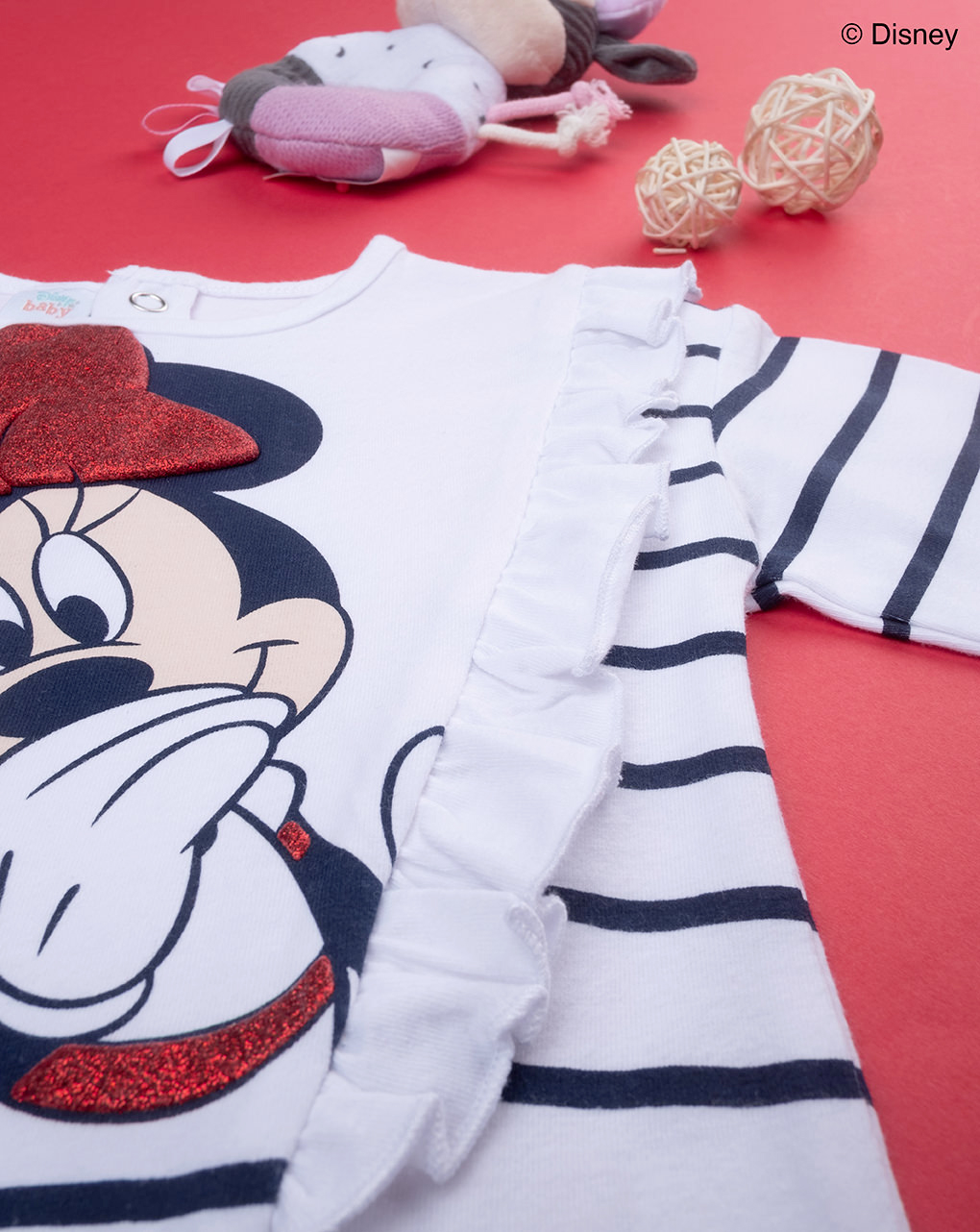 βρεφική μπλούζα λευκή ριγέ με τη minnie για κορίτσι - Prénatal