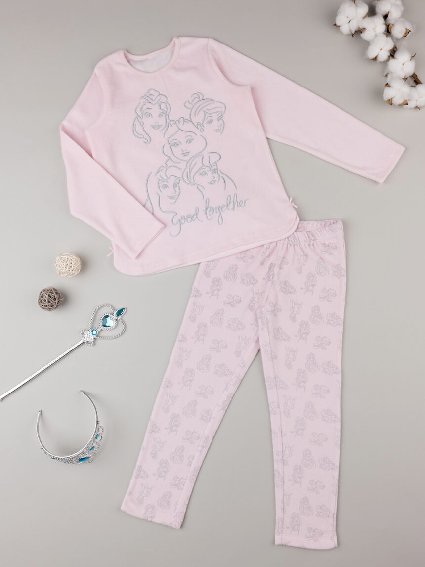 παιδική πιτζάμα σενίλ ροζ με πριγκίπισσες disney για κορίτσι - Prénatal