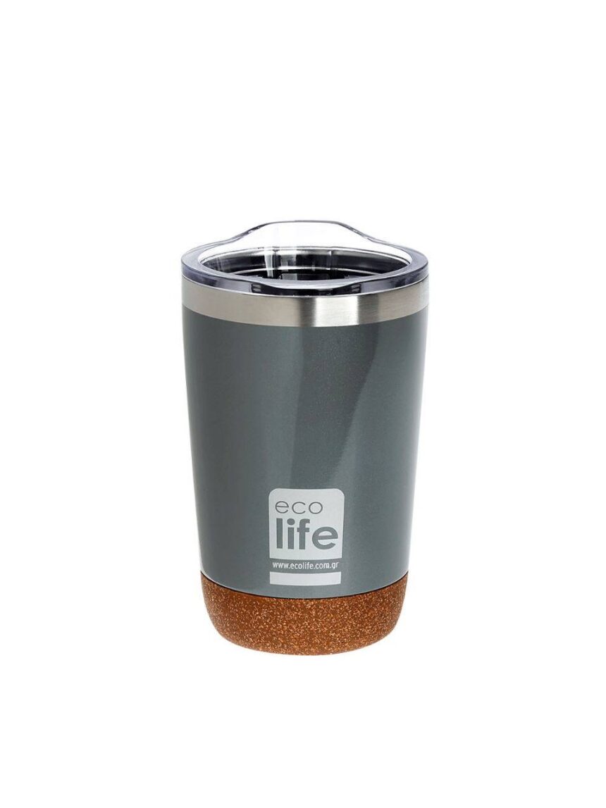 Ecolife coffee cup ποτήρι θερμός light grey 370ml (cork bottom) - Ecolife