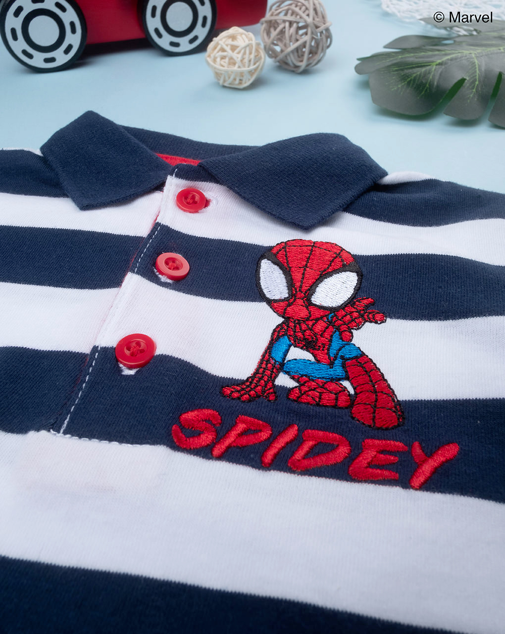 βρεφική μπλούζα πόλο ριγέ με το spiderman για αγόρι - Prénatal