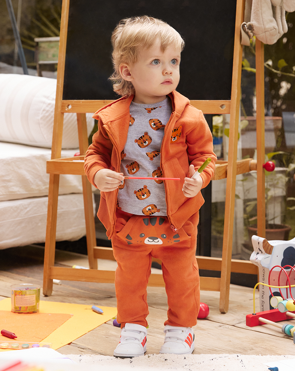 βρεφικό παντελόνι φόρμας πορτοκαλί με τιγράκι για αγόρι - Prénatal