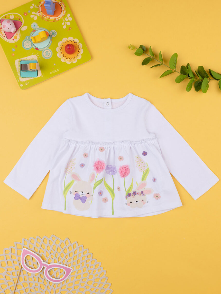 βρεφική μπλούζα λευκή με λουλούδια για κορίτσι - Prénatal