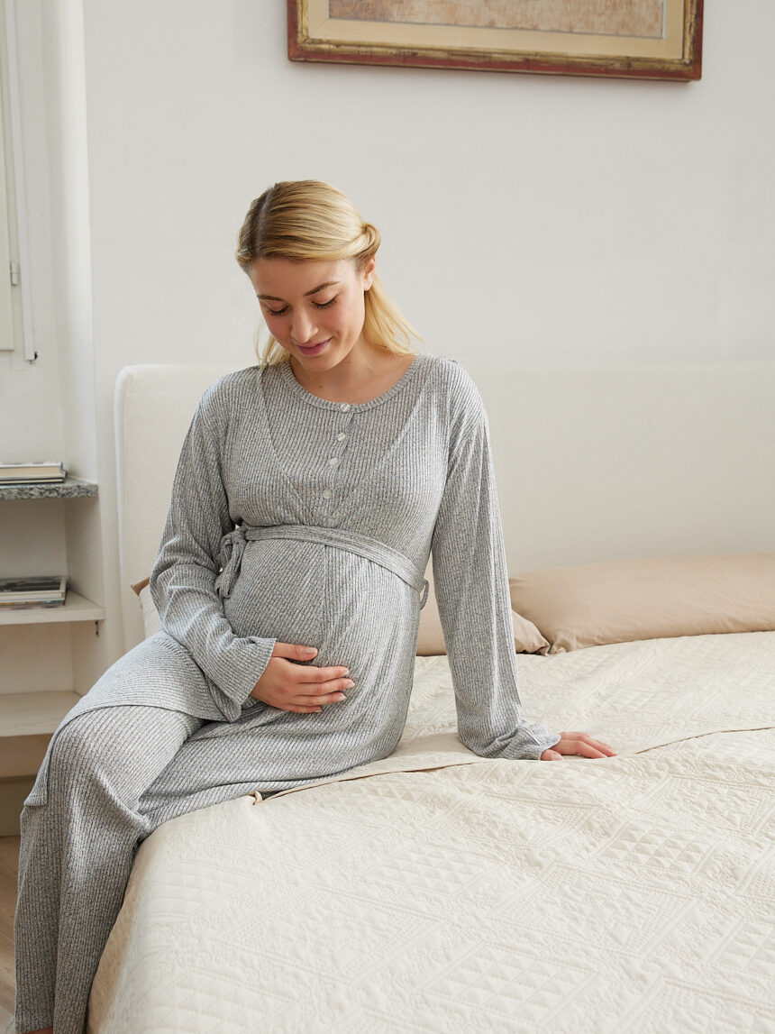 γυναικεία ρόμπα εγκυμοσύνης/θηλασμού γκρι ριμπ - Prénatal
