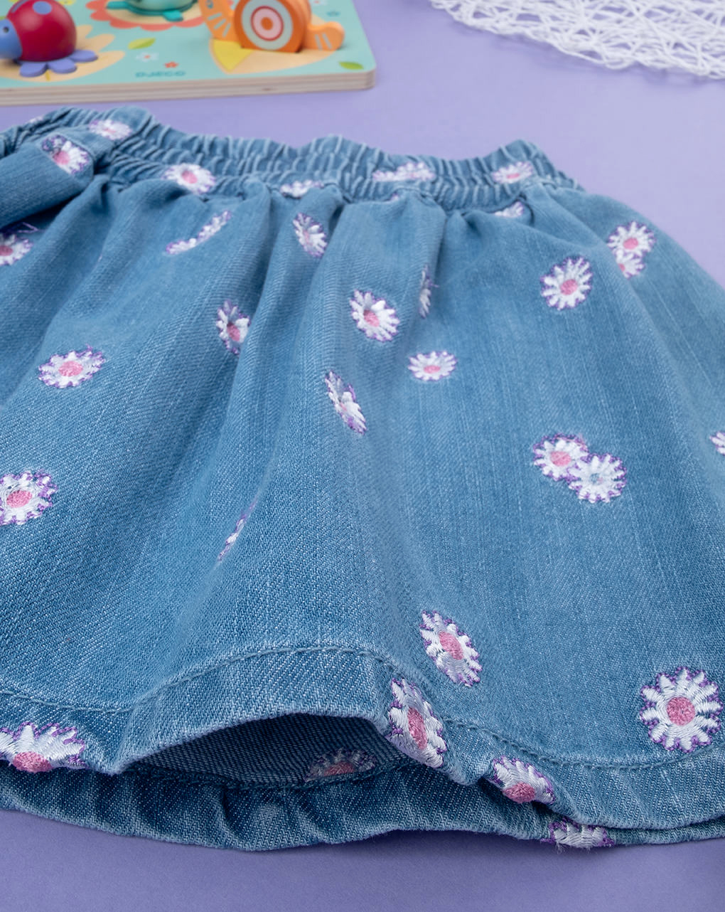παιδική τζιν φούστα μπλε με μαργαρίτες για κορίτσι - Prénatal
