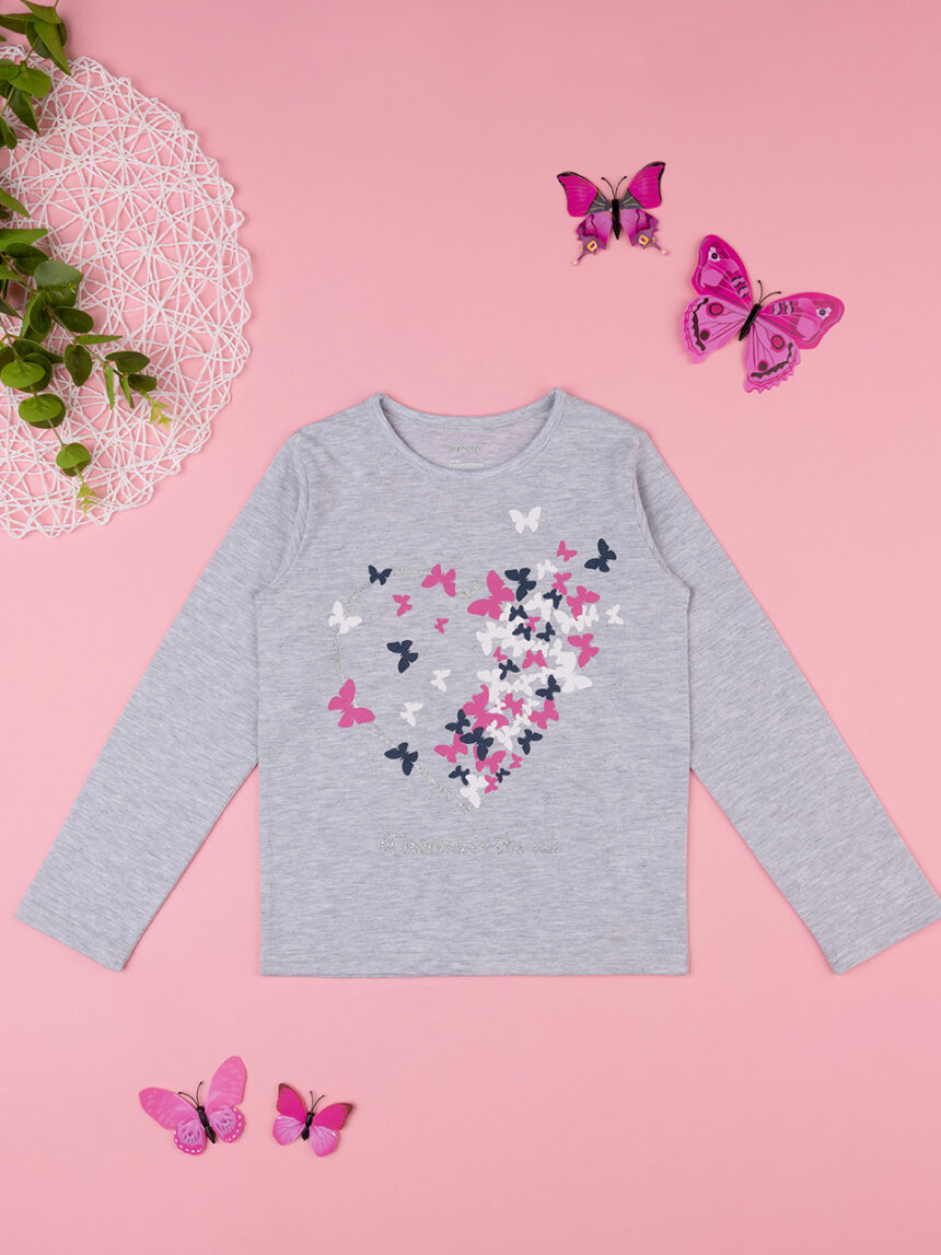 παιδική μπλούζα γκρι με πεταλούδες για κορίτσι - Prénatal