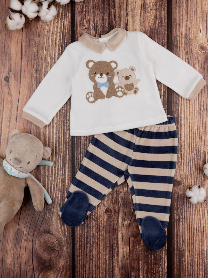 βρεφικό σετ σενίλ μπλούζα και γκέτα με αρκουδάκια για αγόρι - Prénatal