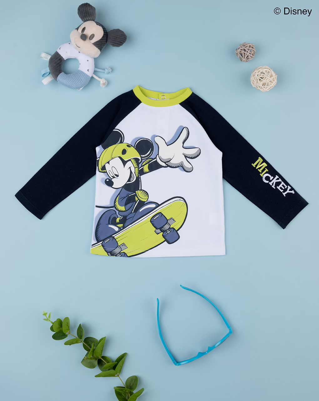 βρεφική μπλούζα λευκή/μπλε με το mickey για αγόρι - Prénatal