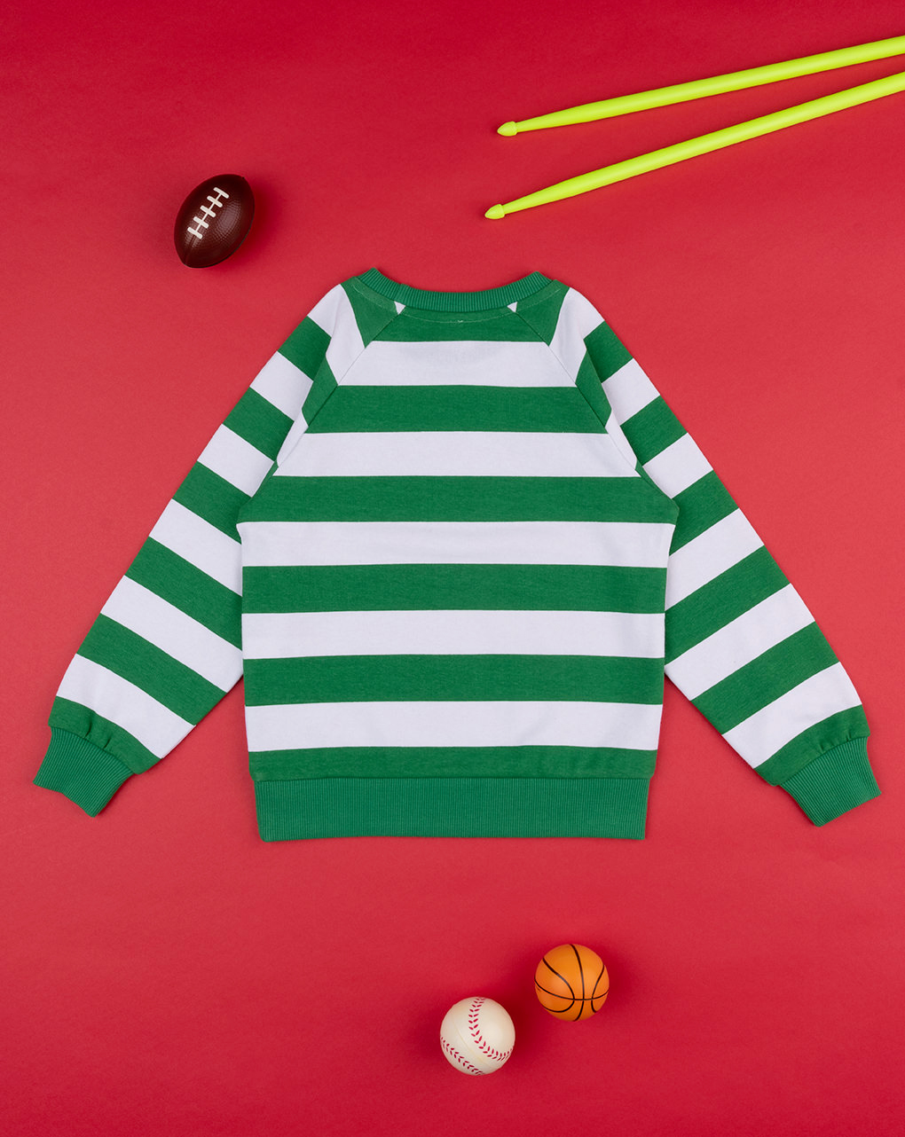 παιδική μπλούζα φούτερ ριγέ πράσινο/λευκό boston για αγόρι - Prénatal