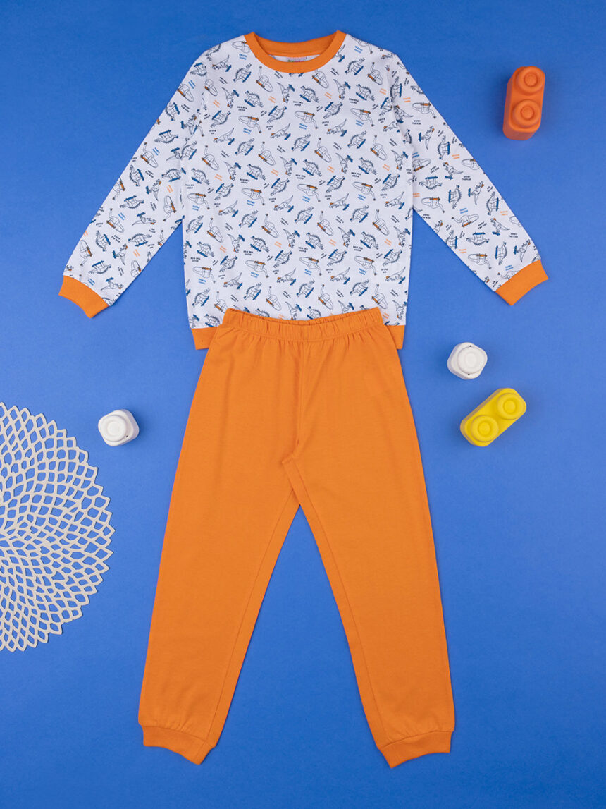 παιδική πιτζάμα λευκή/πορτοκαλί με δεινόσαυρους για αγόρι - Prénatal