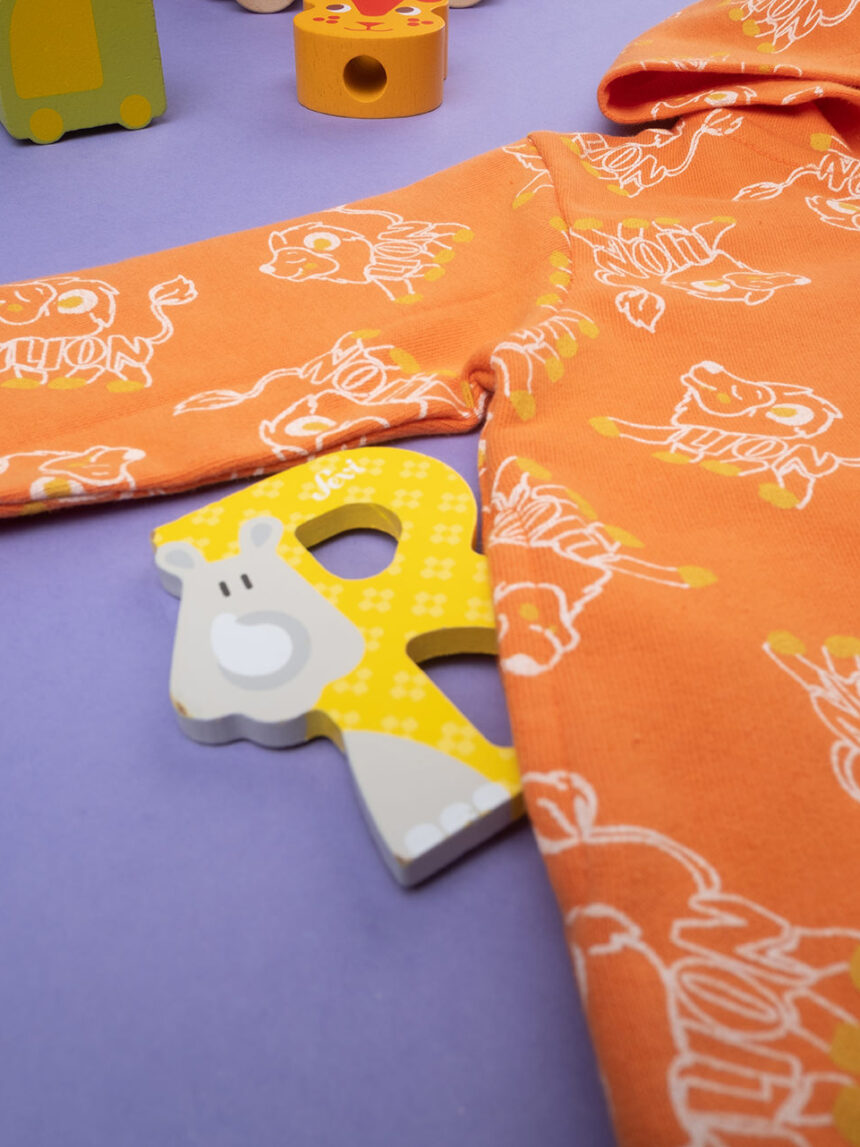 βρεφική ζακέτα φούτερ πορτοκαλί με λιοντάρια για αγόρι - Prénatal