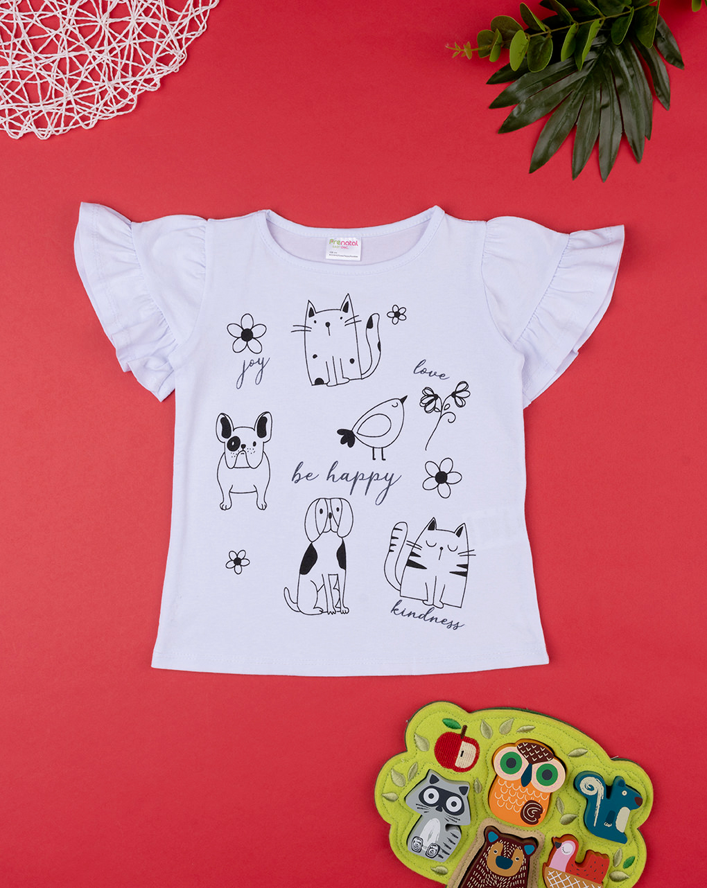 παιδικό t-shirt λευκό με ζωάκια για κορίτσι - Prénatal