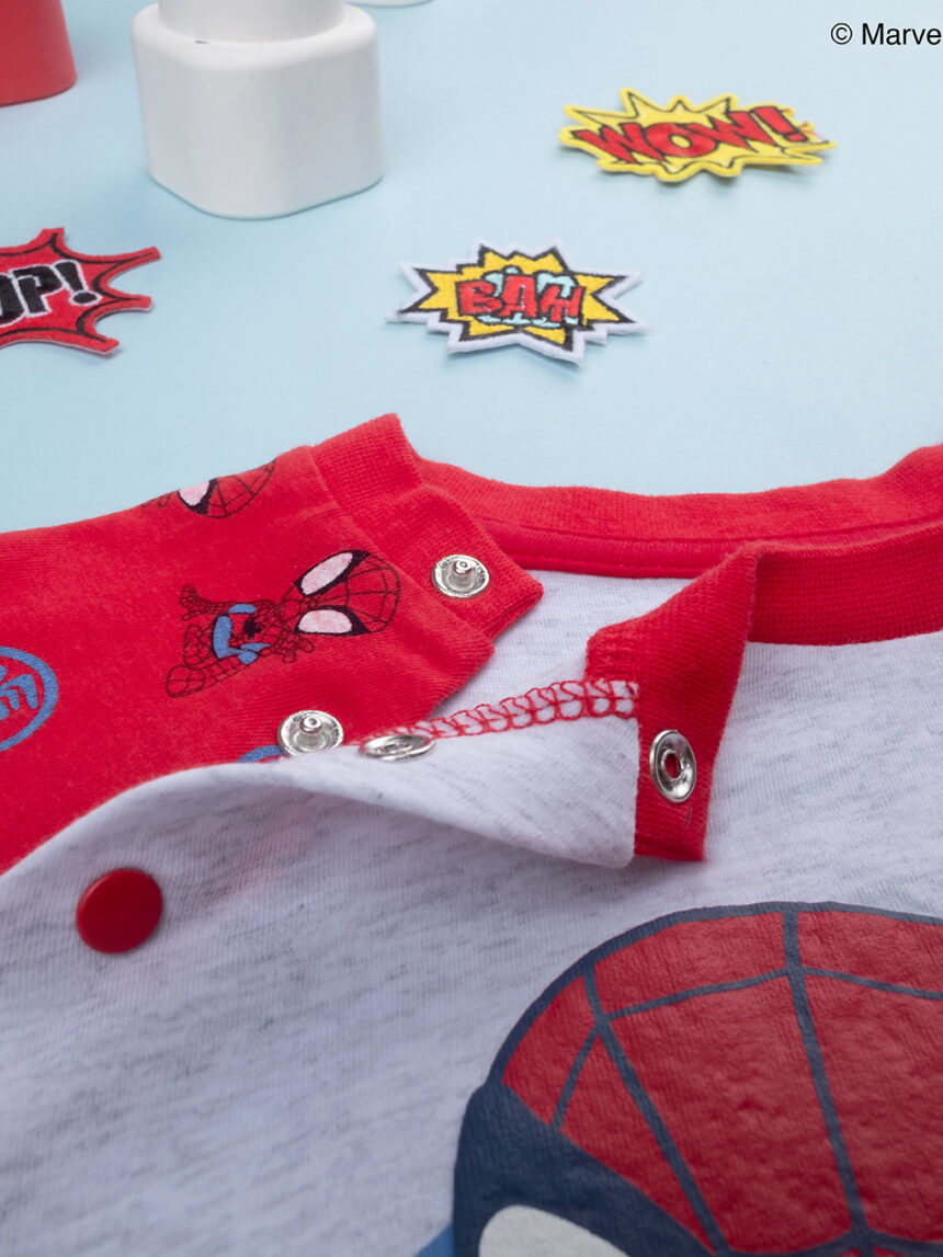 βρεφική πιτζάμα γκρι/κόκκινη με το spiderman για αγόρι - Prénatal