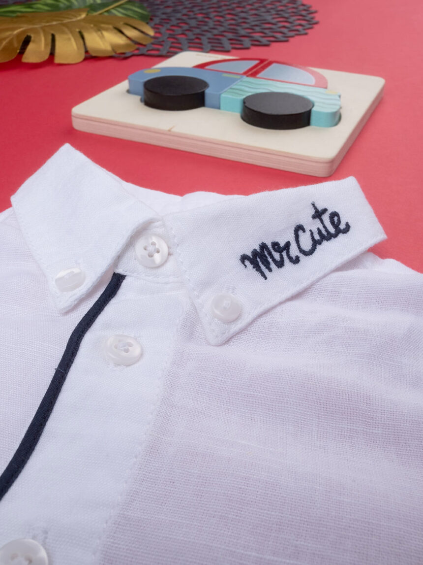βρεφικό πουκάμισο λινό λευκό mr cute για αγόρι - Prénatal