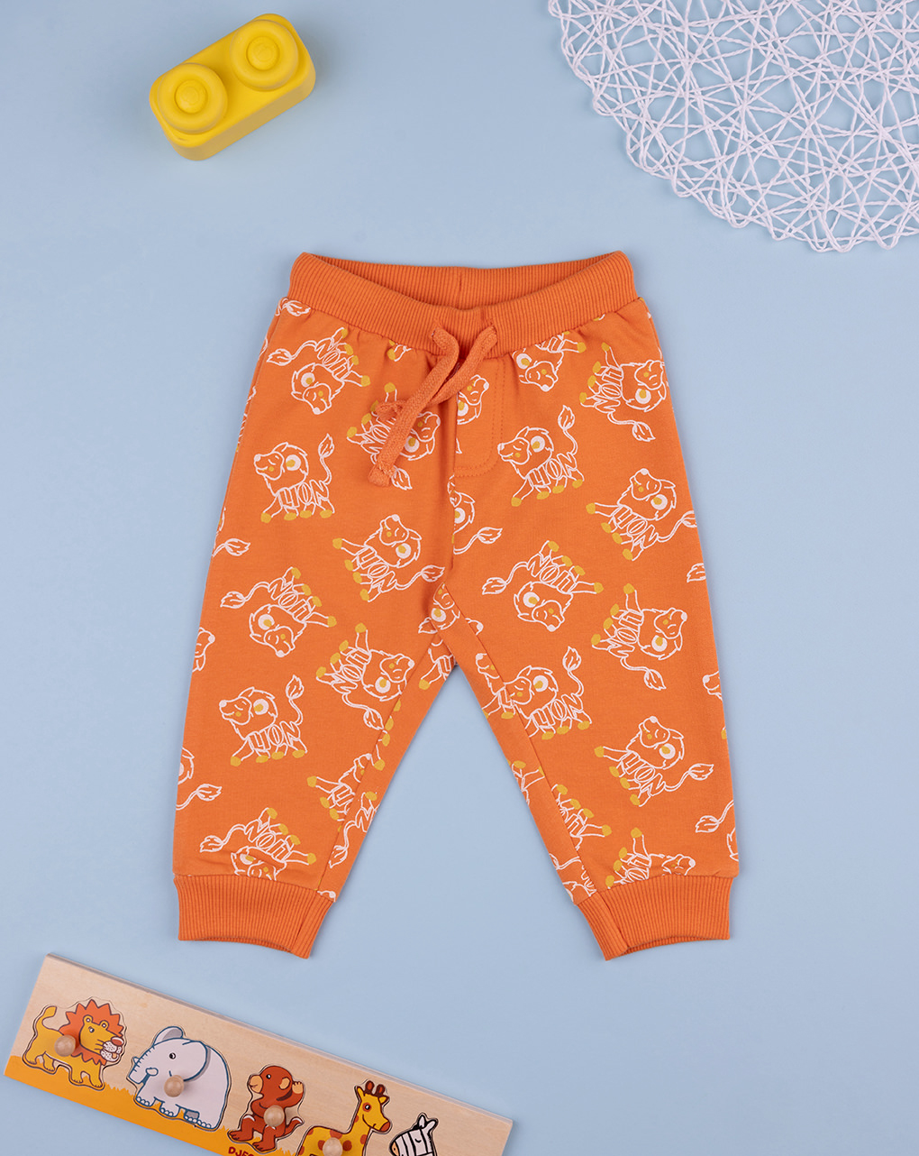 βρεφικό παντελόνι φόρμας πορτοκαλί με λιοντάρια για αγόρι - Prénatal