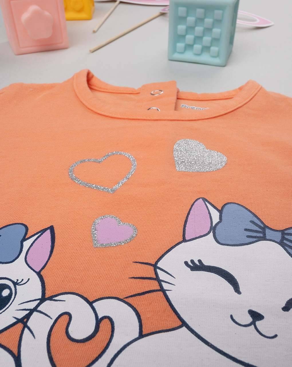 βρεφική μπλούζα πορτοκαλί με γατάκια για κορίτσι - Prénatal