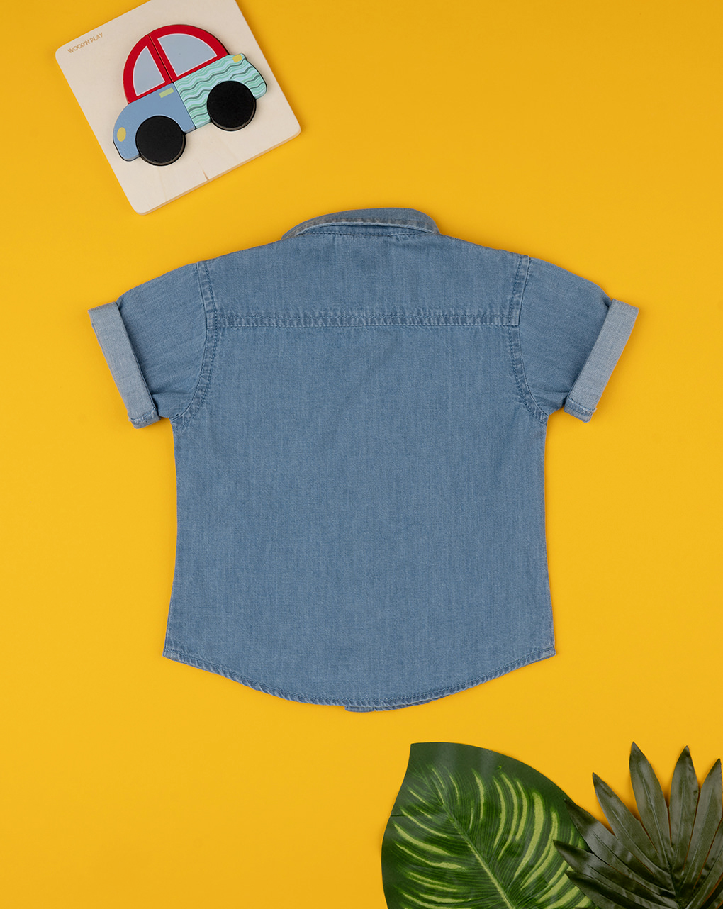 βρεφικό κοντομάνικο τζιν πουκάμισο μπλε για αγόρι - Prénatal