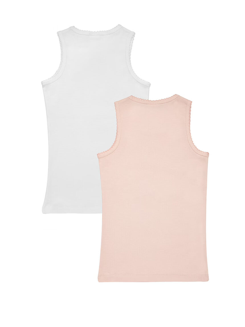 παιδικά φανελάκια λευκό/ροζ πακέτο x2 για κορίτσι - Prénatal