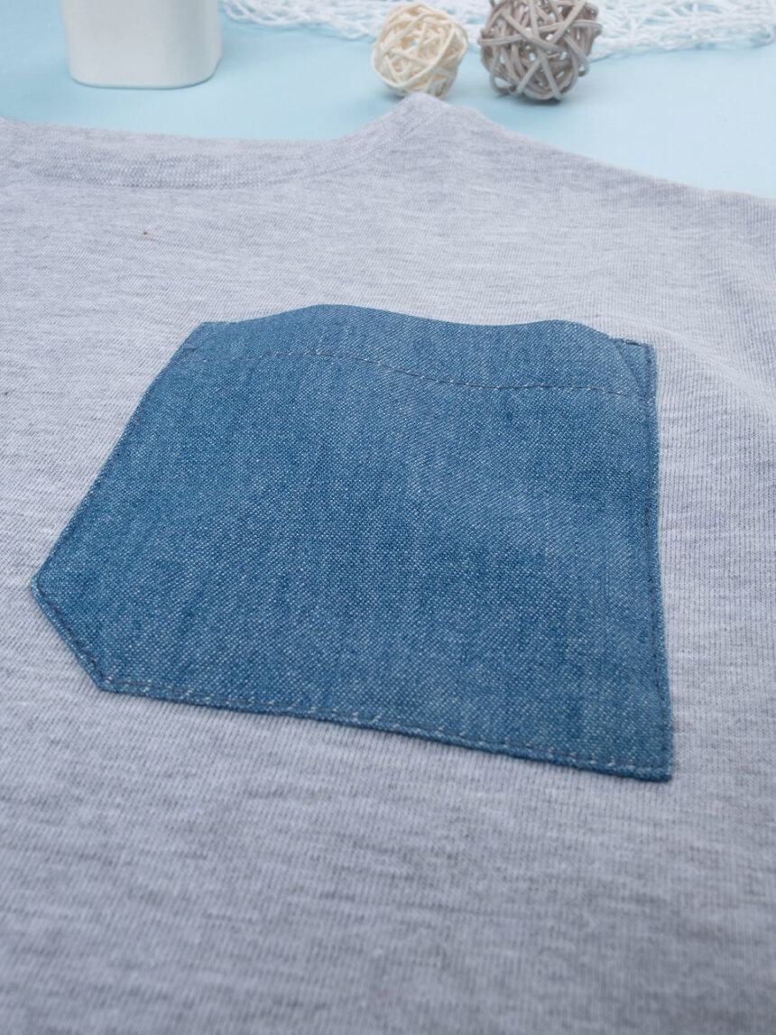 παιδικό t-shirt γκρι με τσέπη τζιν για αγόρι - Prénatal
