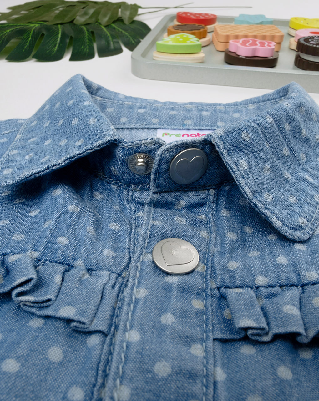 παιδικό τζιν πουκάμισο μπλε πουά για κορίτσι - Prénatal