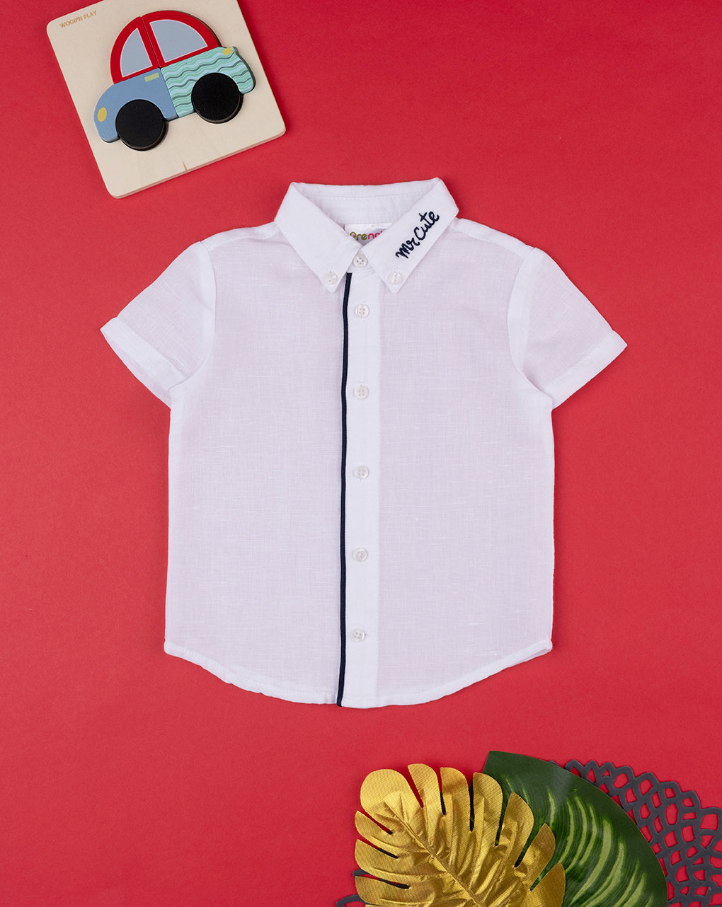 βρεφικό πουκάμισο λινό λευκό mr cute για αγόρι - Prénatal