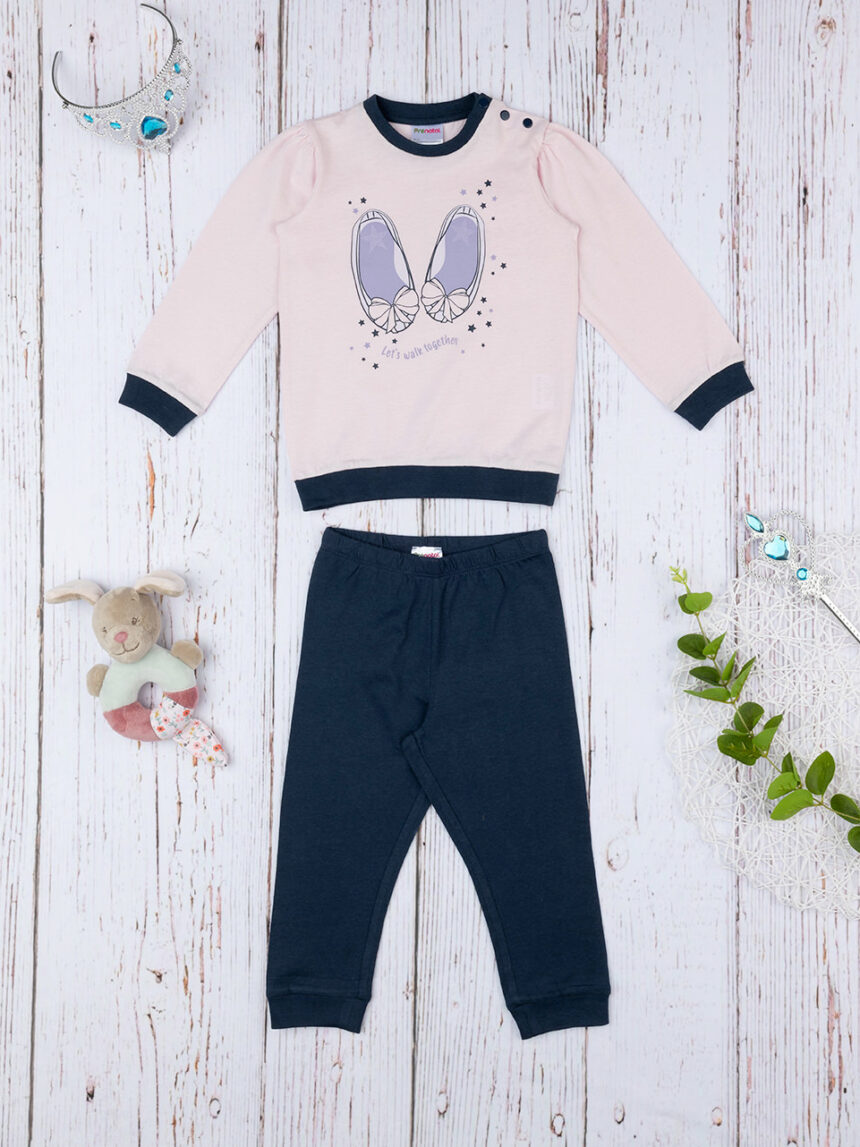 βρεφική πιτζάμα ροζ/μπλε με παπουτσάκια για κορίτσι - Prénatal
