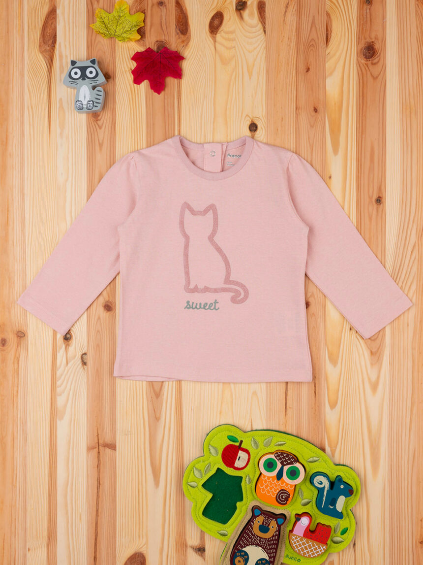 βρεφική μπλούζα ροζ με γάτα για κορίτσι - Prénatal