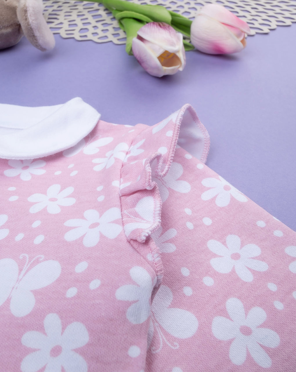 βρεφικό φορμάκι ροζ με λουλούδια και πεταλούδες για κορίτσι - Prénatal