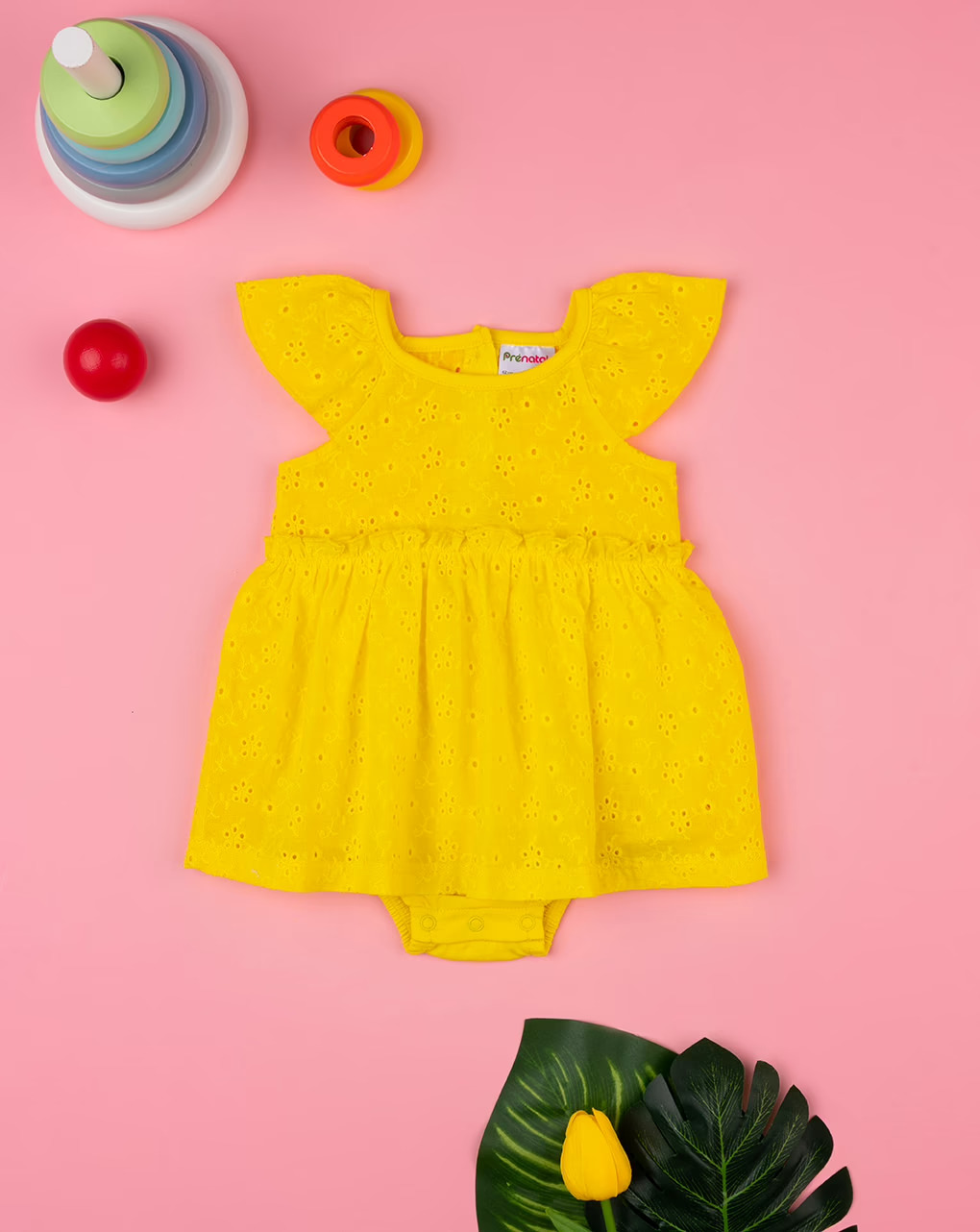 βρεφικό φορεματάκι κίτρινο δαντέλα sangallo για κορίτσι - Prénatal
