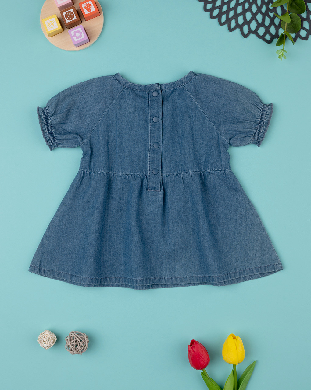 βρεφική τζιν μπλούζα μπλε με σφηκοφωλιά για κορίτσι - Prénatal