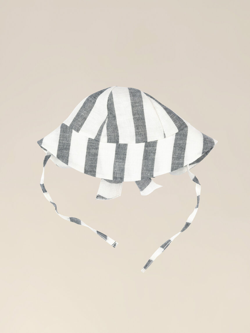 βρεφικό καπέλο λινό ριγέ γκρι/λευκό για κορίτσι - Prénatal