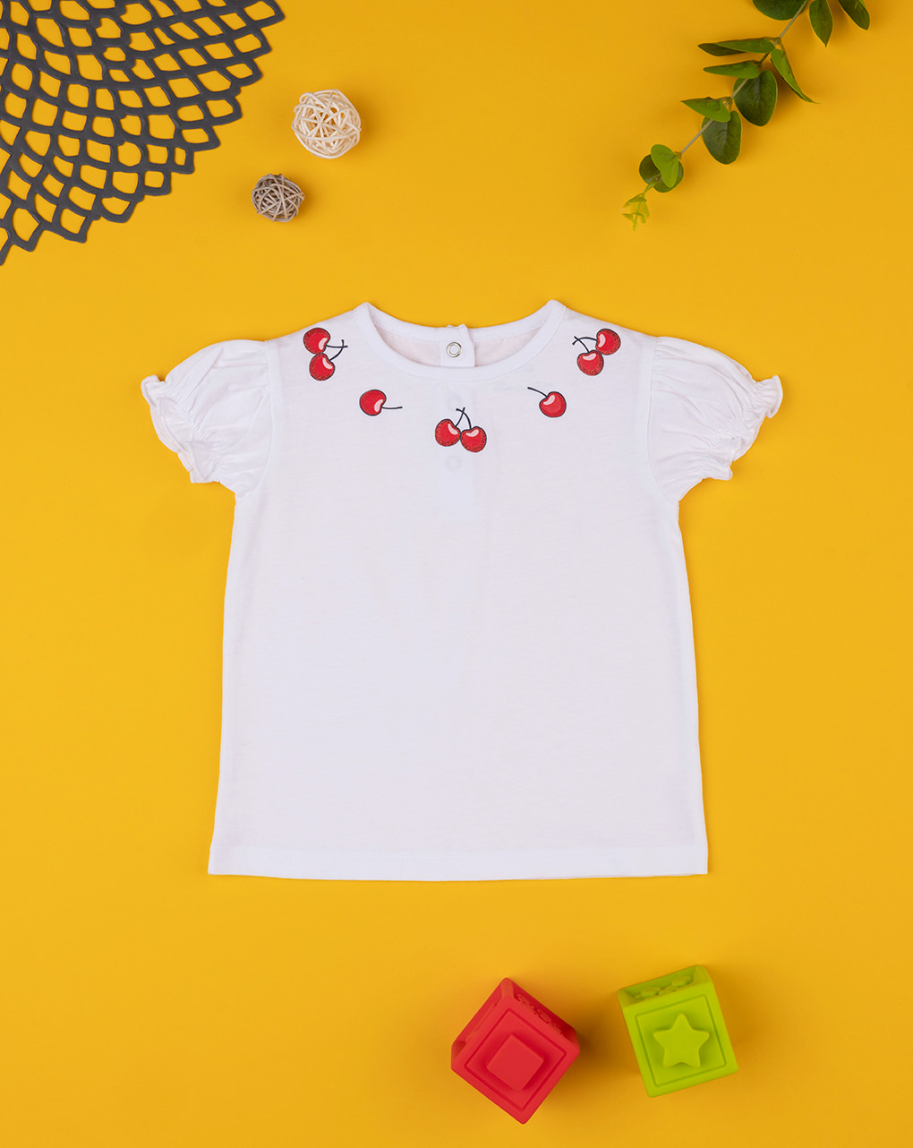 βρεφικό t-shirt λευκό με κερασάκια για κορίτσι - Prénatal