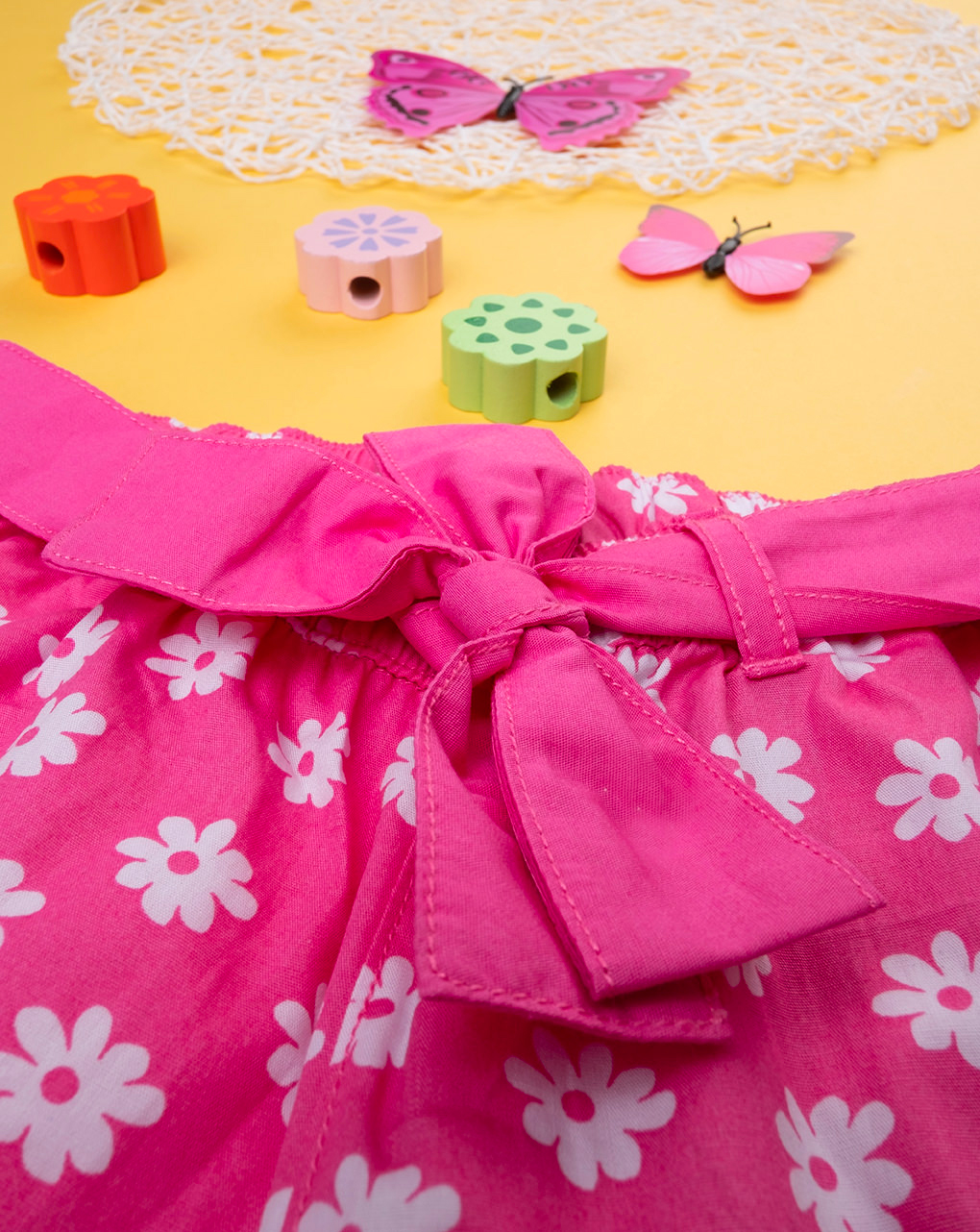 παιδικό σορτσάκι ποπλίνα φούξια φλοράλ για κορίτσι - Prénatal