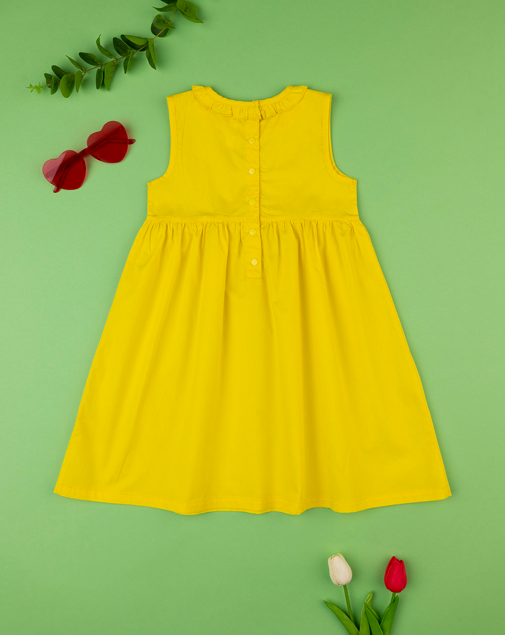 παιδικό φόρεμα αμάνικο κίτρινο με βολάν για κορίτσι - Prénatal