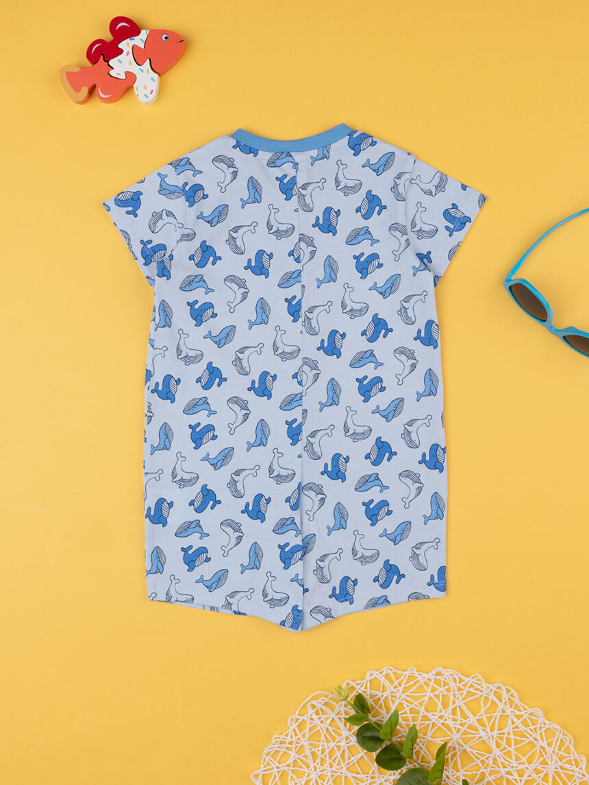 βρεφική ολόσωμη κοντή πιτζάμα με φάλαινες για αγόρι - Prénatal