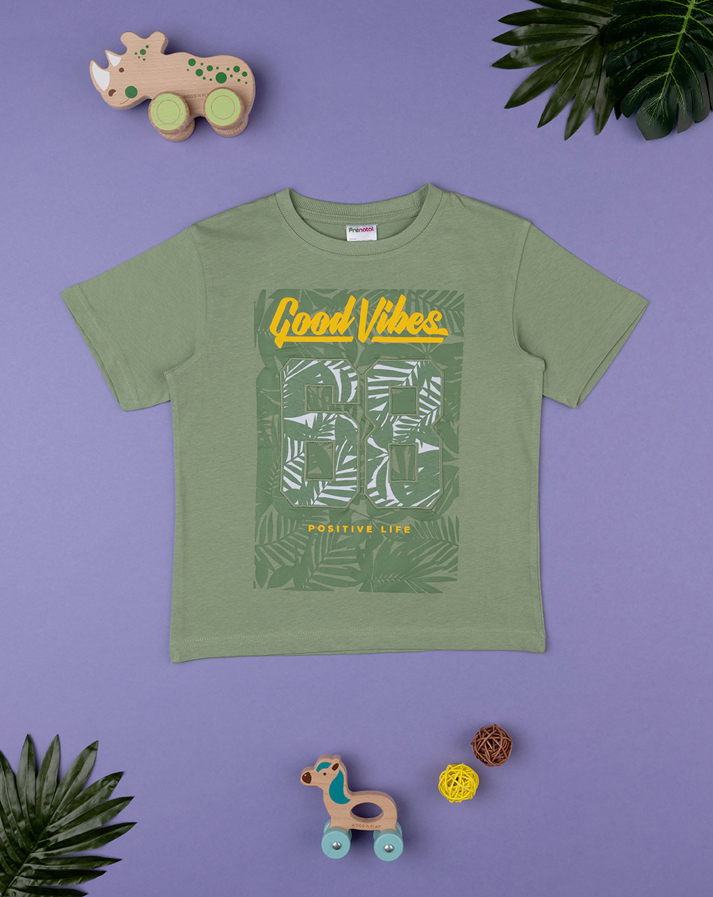 παιδικό t-shirt χακί good vibes για αγόρι - Prénatal