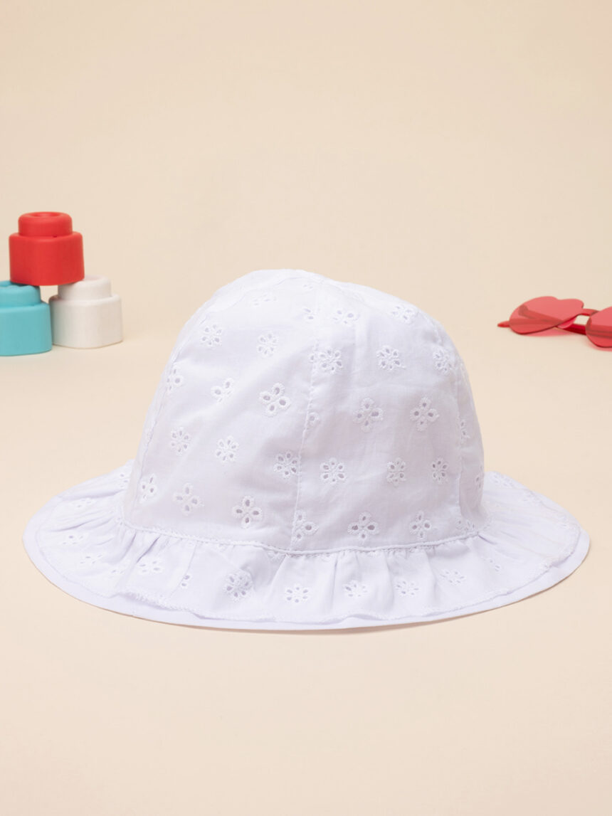 παιδικό καπέλο λευκό με δαντέλα sangallo για κορίτσι - Prénatal