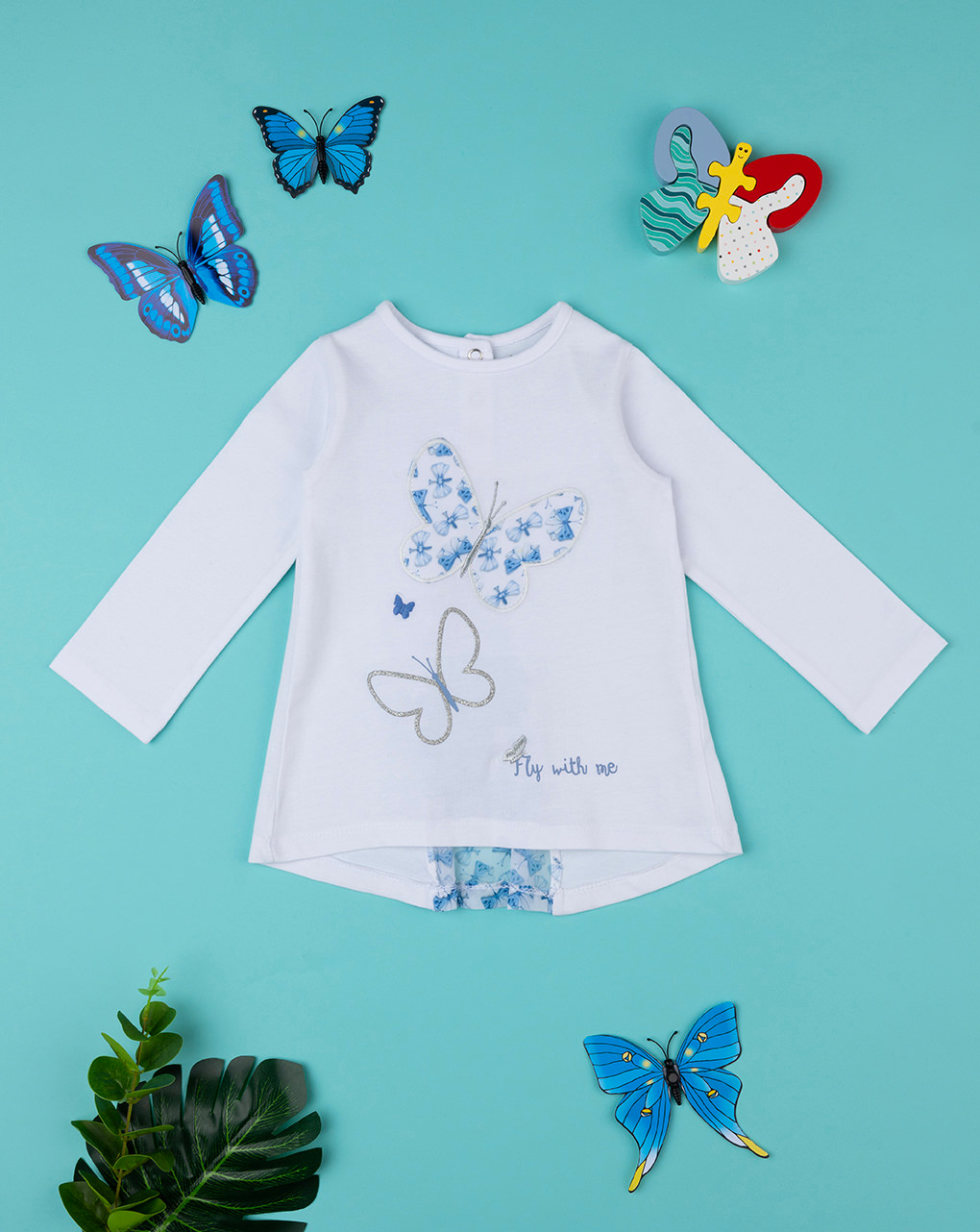 βρεφική μπλούζα λευκή με πεταλούδες για κορίτσι