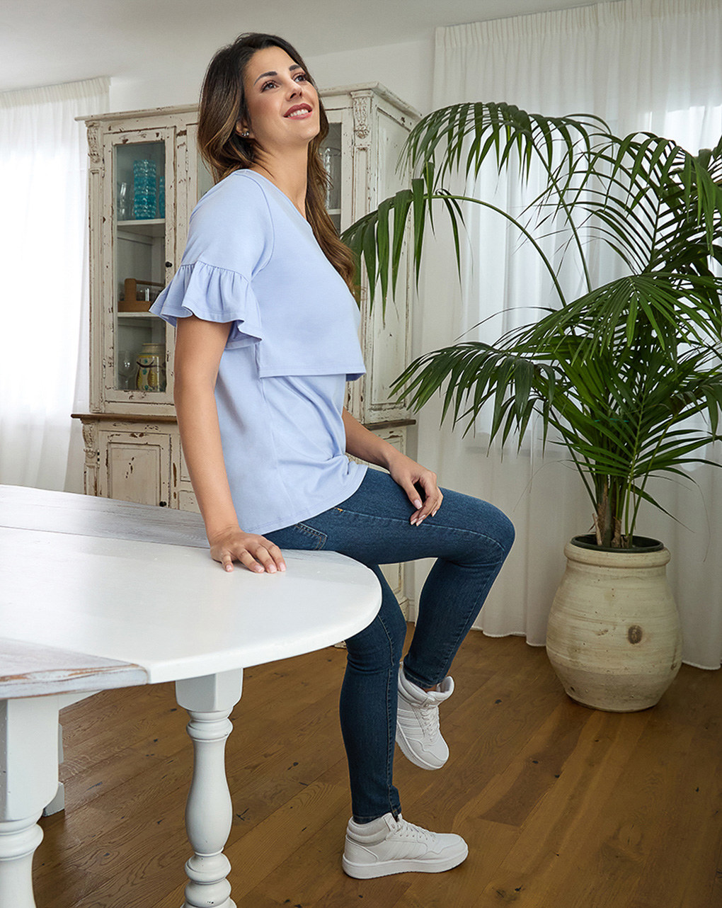 γυναικείο t-shirt εγκυμοσύνης/θηλασμού μπλε με βολάν - Prénatal