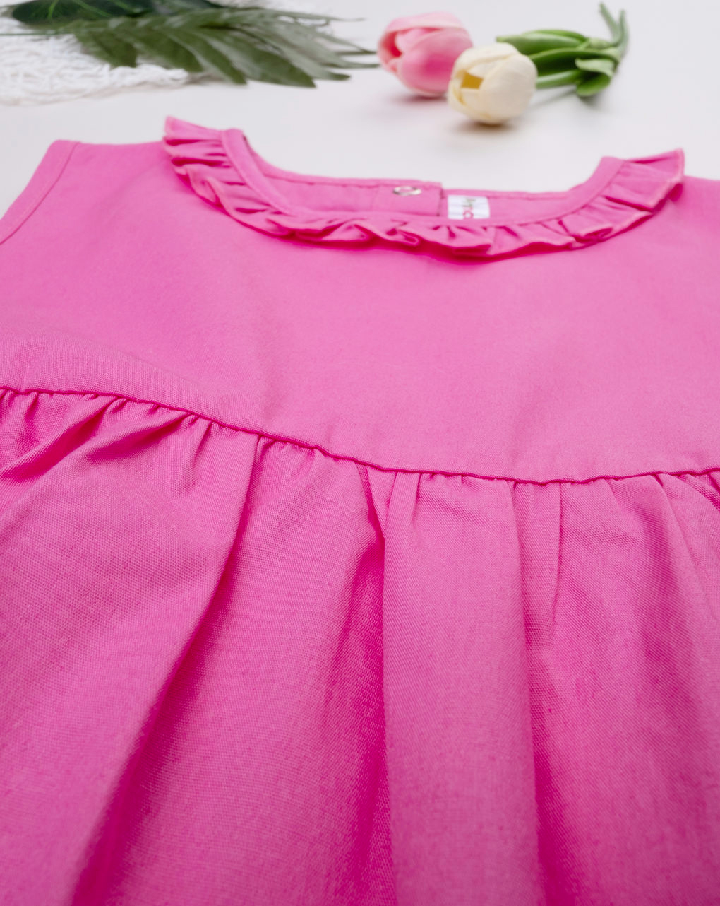 παιδικό φόρεμα αμάνικο φουξια με βολάν για κορίτσι - Prénatal