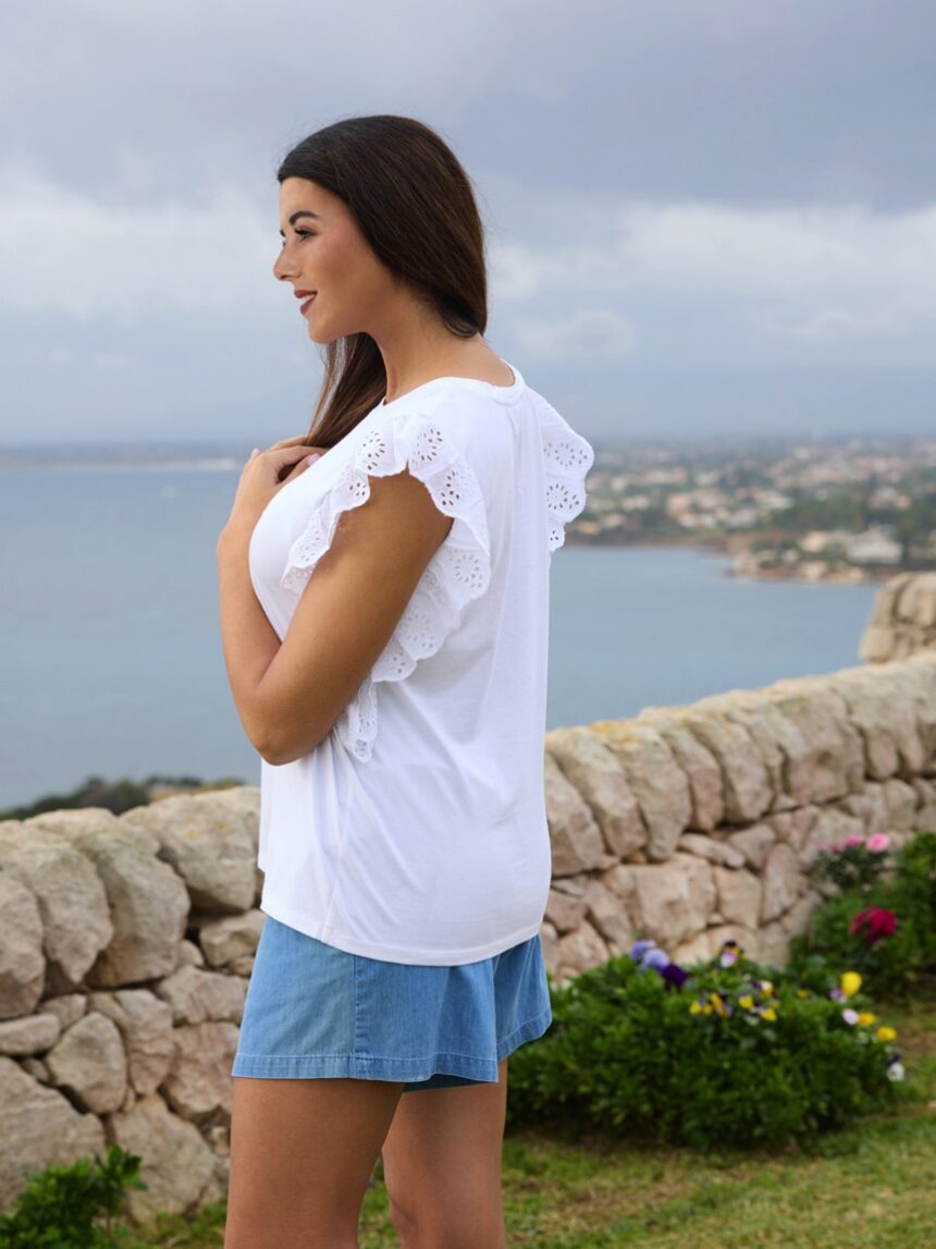 γυναικεία μπλούζα εγκυμοσύνης λευκή με δαντέλα sangallo - Prénatal