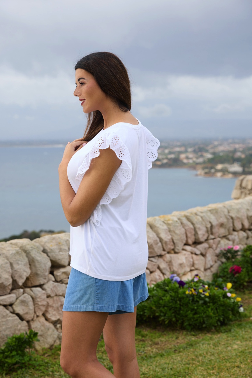 γυναικεία μπλούζα εγκυμοσύνης λευκή με δαντέλα sangallo - Prénatal